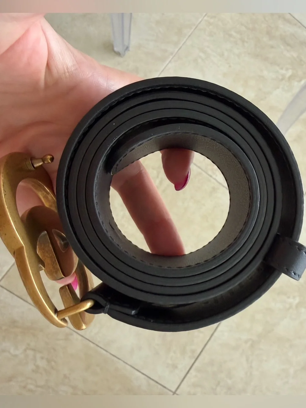 Gucci Black Leather Belt with Aged Gold Double G Buckle